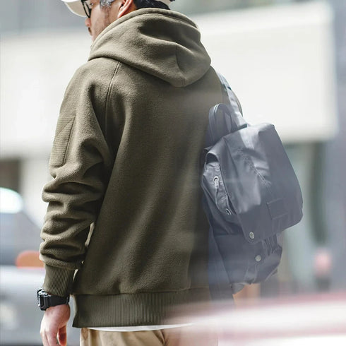 Autumn Winter Casual Heavyweight Hoodie – Black Versatile Thickened Fleece Pullover Loose Warm Hooded Sweatshirt